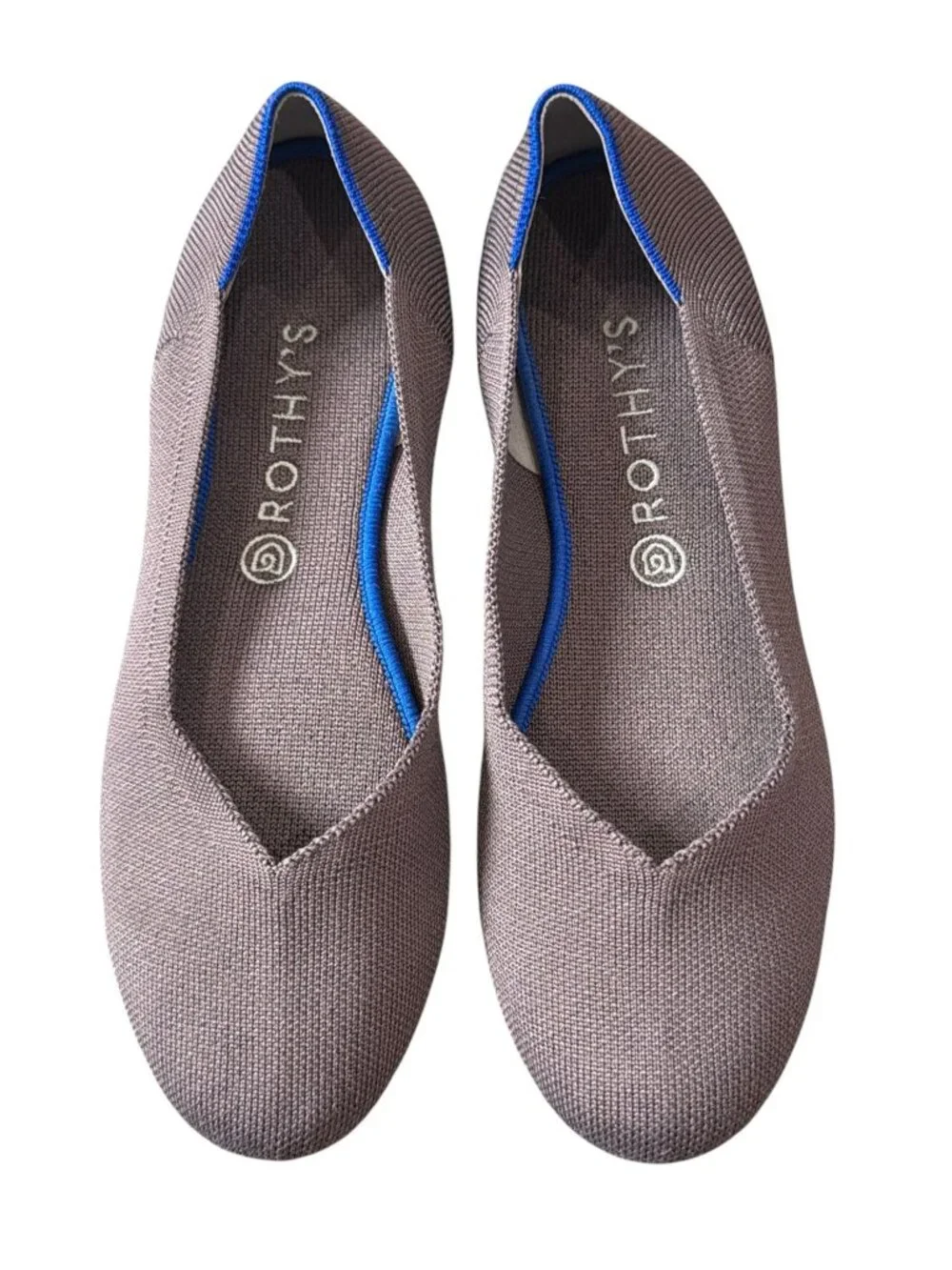 Rothy’s round toe The Flat Taupe Knit Blue Trim Women’s 11.5